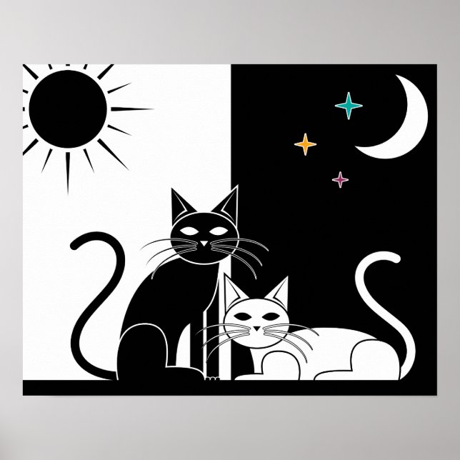 Poster Chat noir, Chat blanc (Devant)