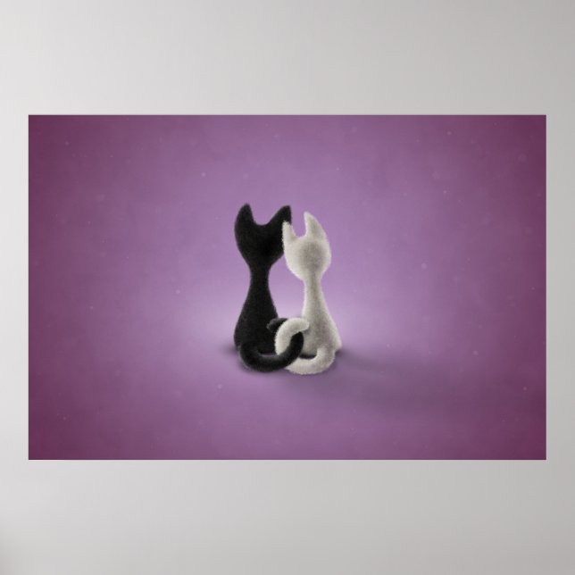Poster Chat noir Chat blanc (couleur 4) (Devant)