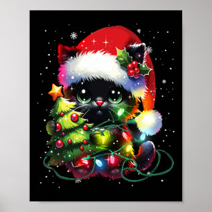 Poster Chat Noir Chat Père Noël Tangé À Noël T