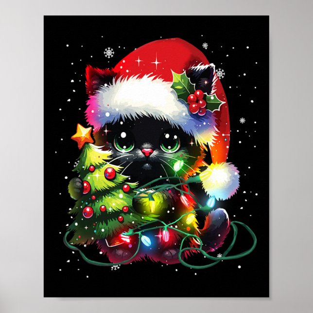 Poster Chat Noir Chat Père Noël Tangé À Noël T (Devant)