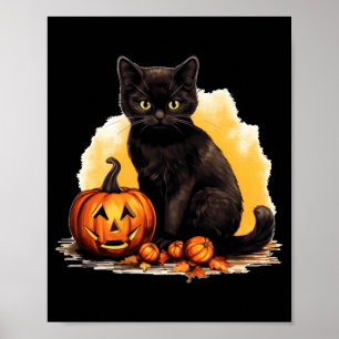Poster Chat Noir Citrouille Chats Vintage Épouvantable Ch