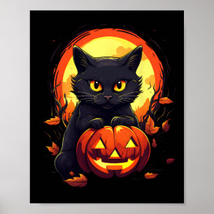 Poster Chat noir citrouille Halloween Costume Vintage pou