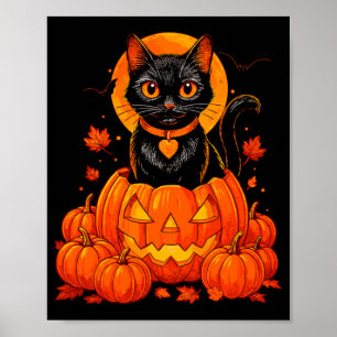 Poster Chat Noir Citrouille Lune Halloween Automne