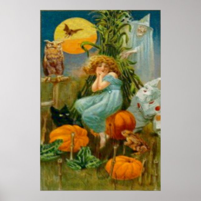 Poster Chat noir citrouille sorcière Chouette clown Choue (Devant)