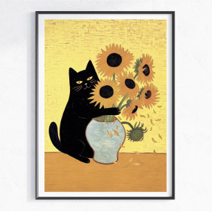 Poster Chat noir coquin Style de peinture tournesol