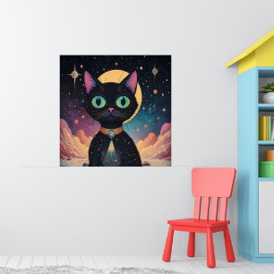 Poster Chat noir cosmique futuriste atomique en clair de