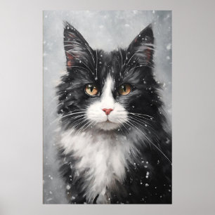 Poster Chat noir dans la neige