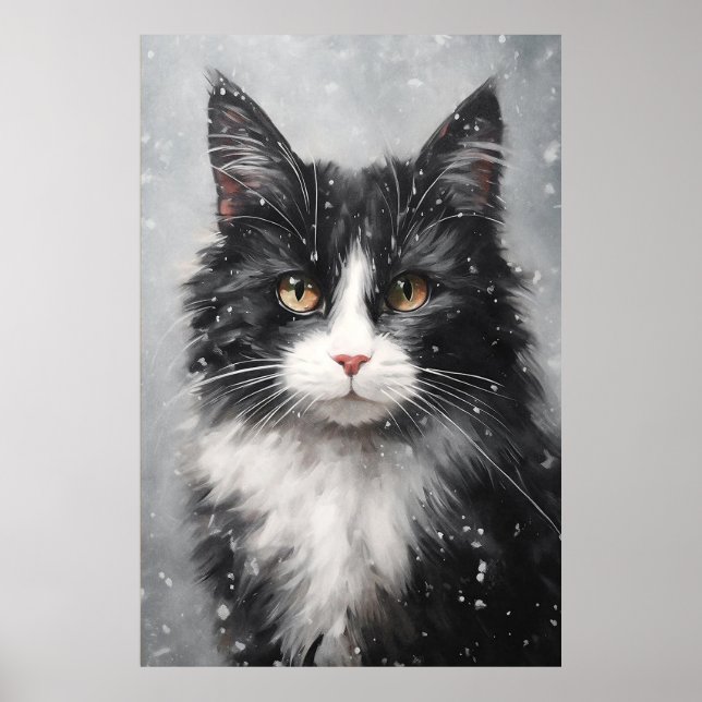 Poster Chat noir dans la neige (Devant)