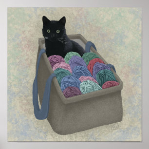 Poster Chat noir dans un sac en fil