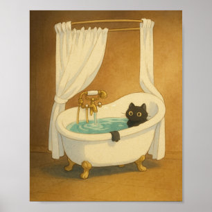 Poster Chat noir dans une baignoire pieds cubes Imprimer
