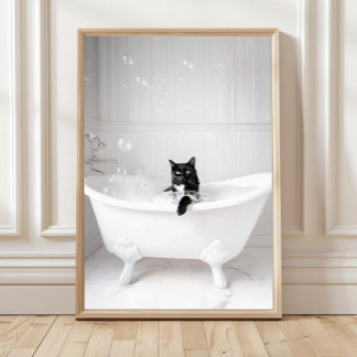 Poster Chat Noir de Salle de Bain dans l'Impression de Ba