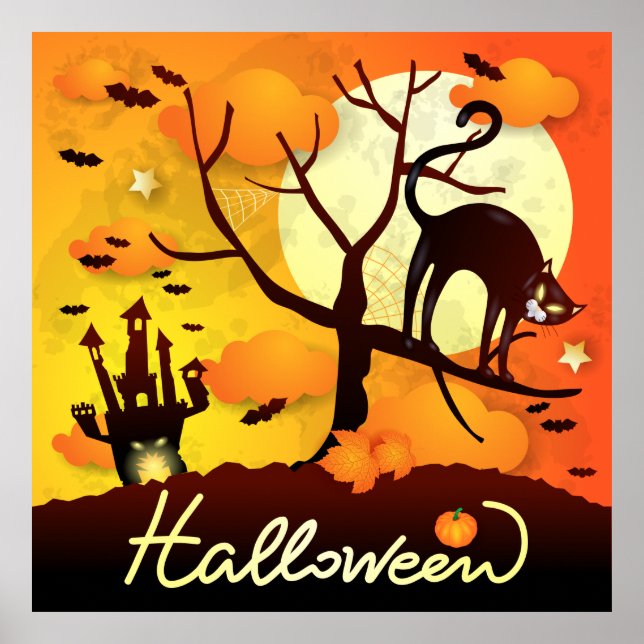 Poster Chat noir d'Halloween (Devant)
