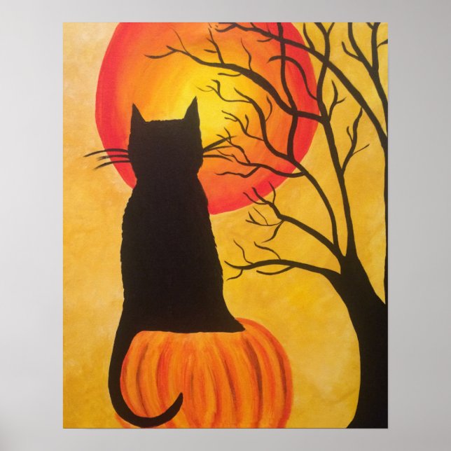 Poster Chat noir d'Halloween sur Citrouille (Devant)