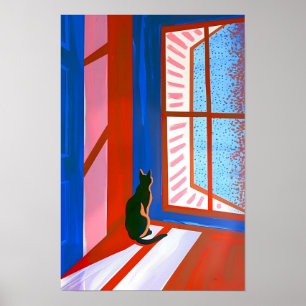 Poster Chat noir drôle dans la fenêtre