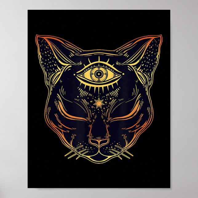 Poster Chat noir égyptien Halloween Boho - Cuisine gothiq (Devant)