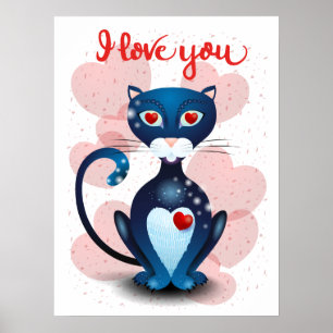 Poster Chat noir en amour