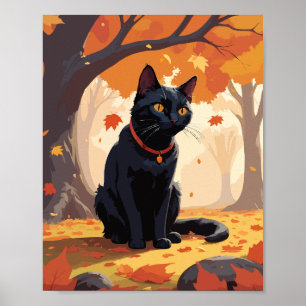 Poster Chat noir en forêt