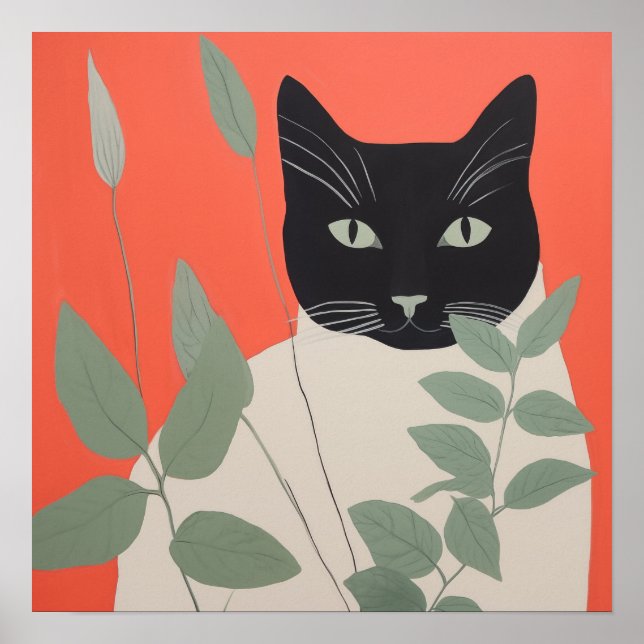 Poster Chat noir et blanc (Devant)