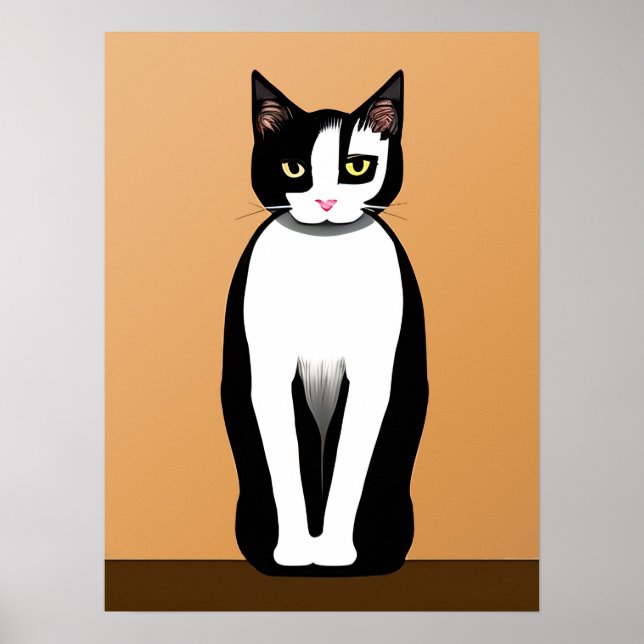 Poster Chat noir et blanc moderne du milieu du siècle (Devant)