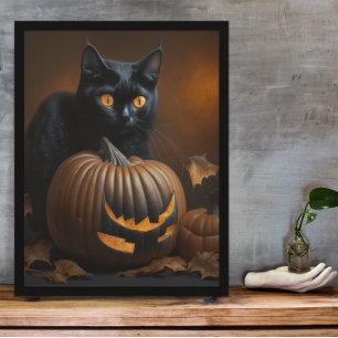 Poster Chat noir et citrouille Jack-O-Lantern
