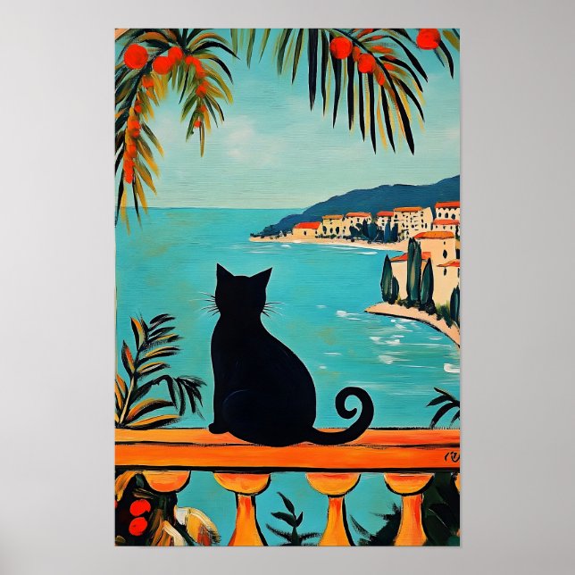 Poster Chat Noir et Mer  (Devant)