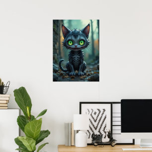 Poster Chat noir gothique Halloween Vibes de forêt enchan