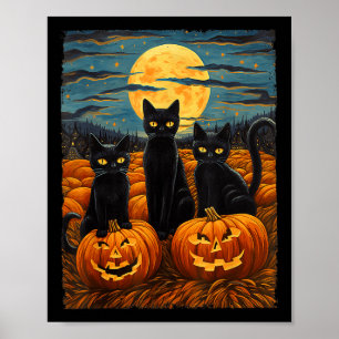 Poster Chat noir Halloween Amoureux de les chats Starry N