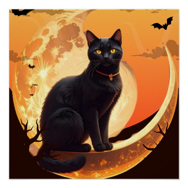 Poster Chat noir Halloween moderne (Devant)