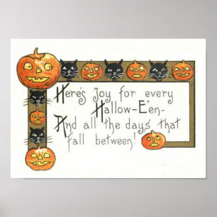 Poster Chat noir Jack-o'-lantern mignon et souriant