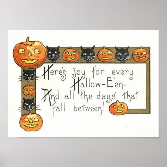 Poster Chat noir Jack-o'-lantern mignon et souriant (Devant)