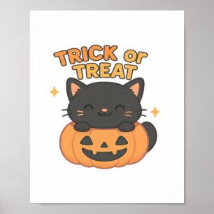 Poster Chat noir mignon avec yeux verts brillants sur Cit