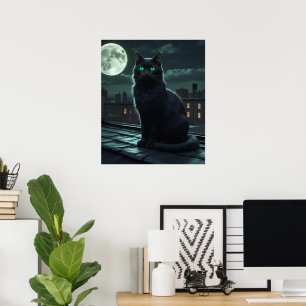 Poster Chat noir mystique sous Pleine lune