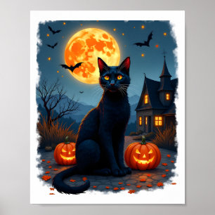 Poster Chat noir Nuit étoilée Van Gogh Citrouilles Chauve