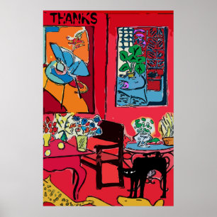 Poster Chat noir par table, MERCI