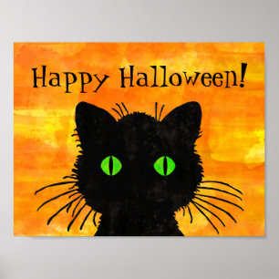 Poster Chat noir Peek-A-Boo sur Halloween Orange