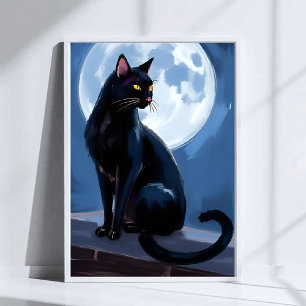 Poster Chat Noir   Peinture aquarelle d'animal de compagn