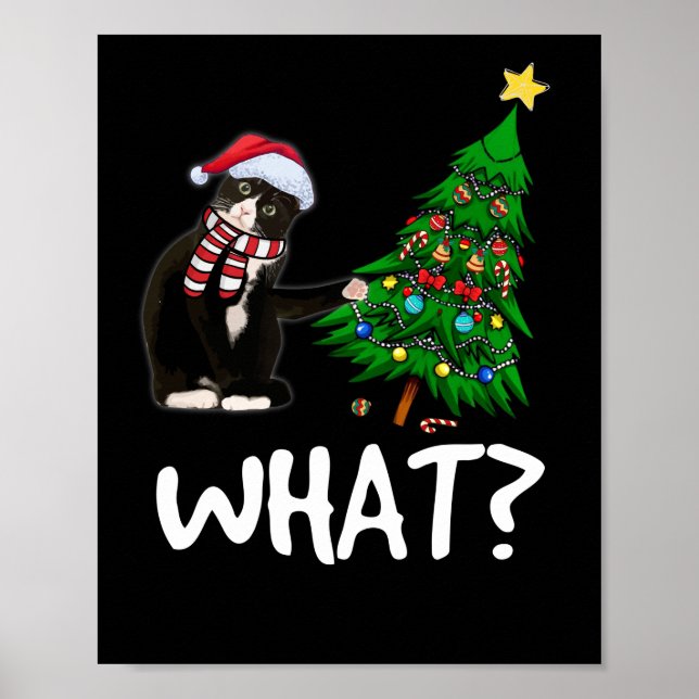 Poster Chat Noir Poussant Arbre De Noël Sur Chat Ce (Devant)