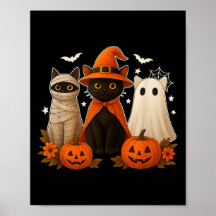 Poster Chat noir sorcière d'Halloween Citrouille effrayan