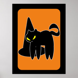 Poster Chat noir sorcière Halloween vintage 