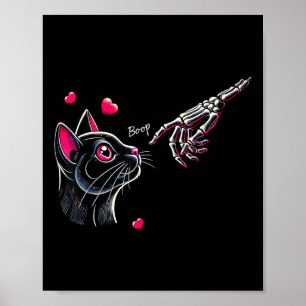 Poster Chat noir squelette main Boop Saint Valentin anima