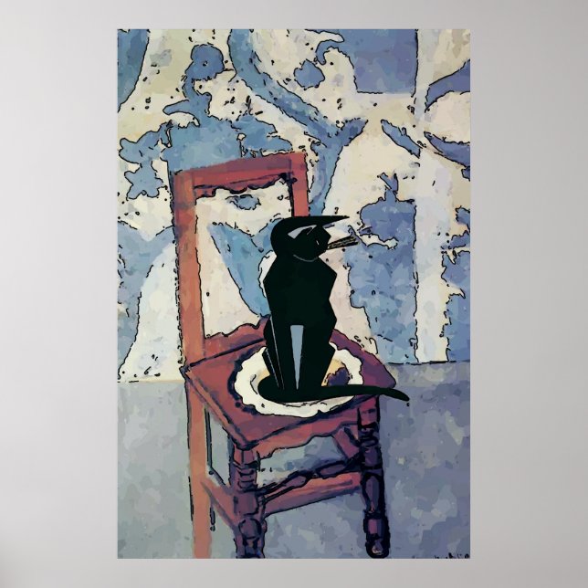 Poster Chat noir sur chaise (Devant)