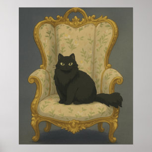 Poster Chat noir sur chaise ornée – Por élégant pour anim