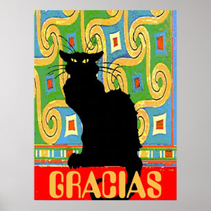 Poster Chat noir sur fond d'écran abstrait, modifier le t