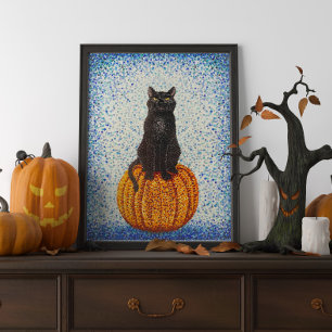 Poster Chat noir sur l'affiche d'Halloween Citrouille