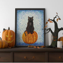 Chat noir sur l'affiche d'Halloween Citrouille