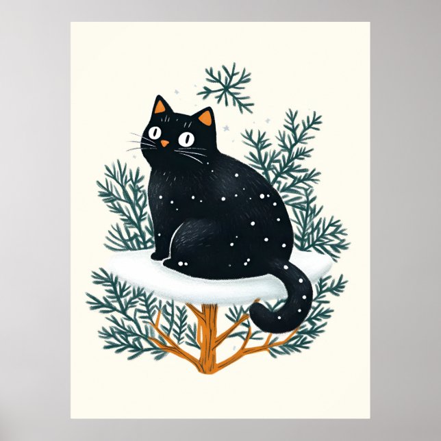 Poster Chat noir sur le sapin de Noël (Devant)