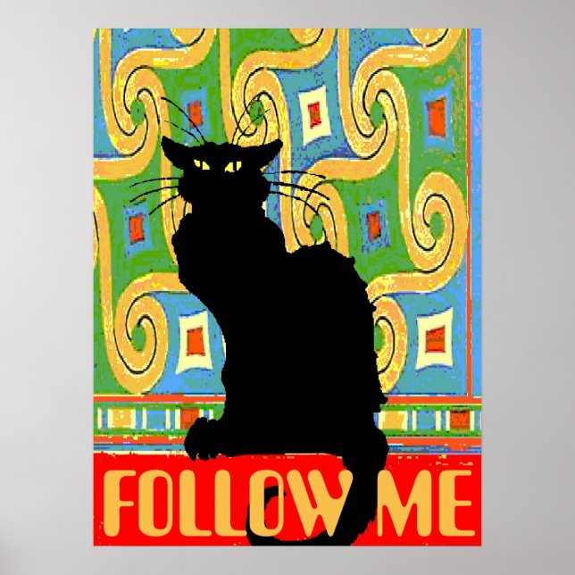 Poster Chat noir sur papier peint Abstrait, modifier le t (Devant)