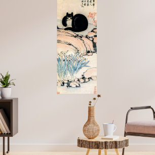 Poster Chat noir vintage et Narcisse par Zhu Ling