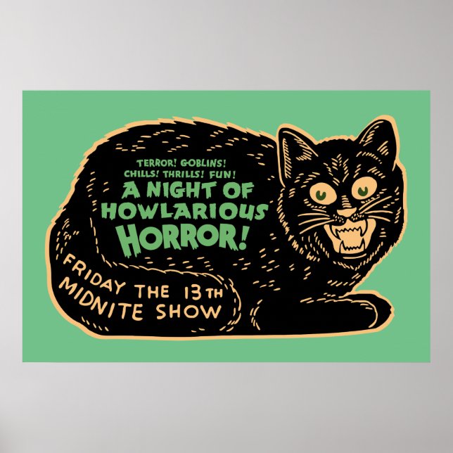 Poster Chat noir vintage Halloween (Devant)