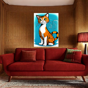 Poster Chat orange blanc noir mignon et adorable   Art AI